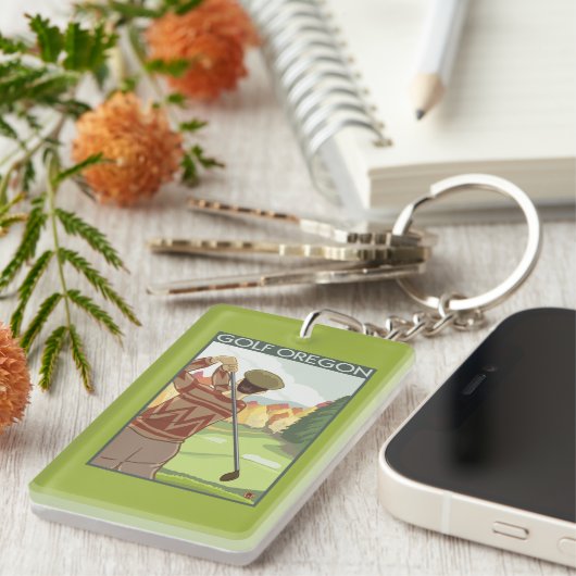 OregonGolf場面ヴィンテージ旅行ポスター キーホルダー (正面右)
