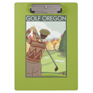 OregonGolf場面ヴィンテージ旅行ポスター クリップボード