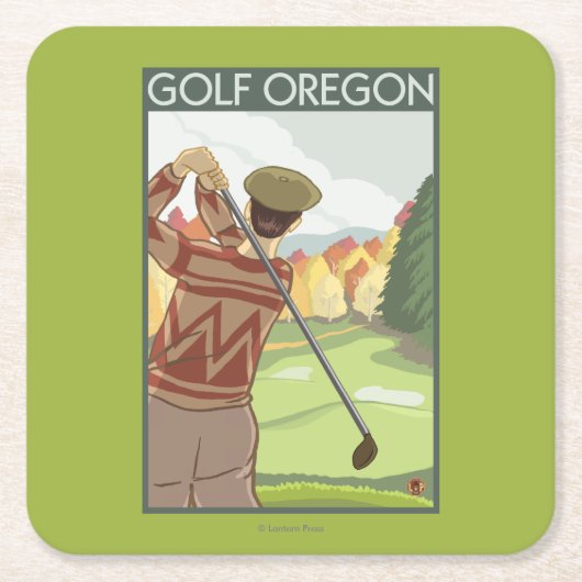 OregonGolf場面ヴィンテージ旅行ポスター スクエアペーパーコースター (正面)