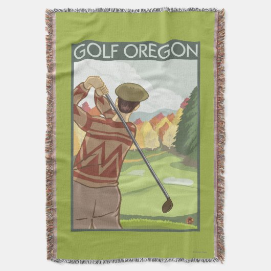 OregonGolf場面ヴィンテージ旅行ポスター スローブランケット (正面縦)