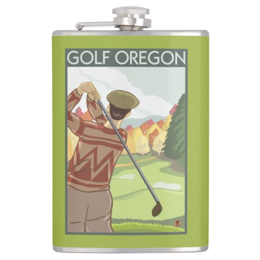 OregonGolf場面ヴィンテージ旅行ポスター フラスク (正面)