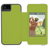 OregonGolf場面ヴィンテージ旅行ポスター Incipio iPhoneウォレットケース (フォリオオープン)