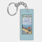 OregonSeaのライオンの洞窟のヴィンテージ旅行ポスター キーホルダー (正面左)