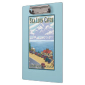 OregonSeaのライオンの洞窟のヴィンテージ旅行ポスター クリップボード (左)