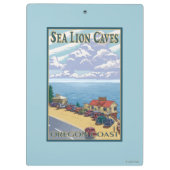 OregonSeaのライオンの洞窟のヴィンテージ旅行ポスター クリップボード (裏面)