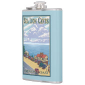 OregonSeaのライオンの洞窟のヴィンテージ旅行ポスター フラスク (左)