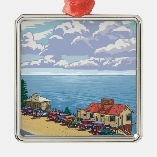 OregonSeaのライオンの洞窟のヴィンテージ旅行ポスター メタルオーナメント (正面)