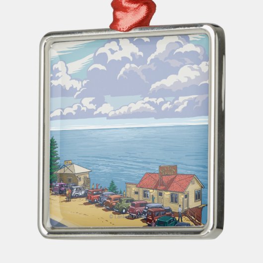 OregonSeaのライオンの洞窟のヴィンテージ旅行ポスター メタルオーナメント (左)