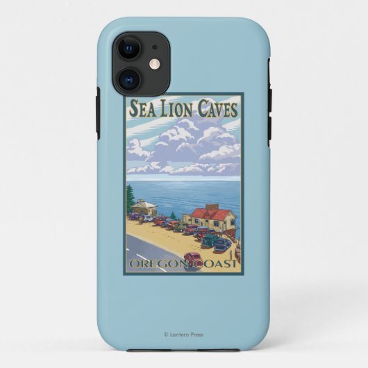 OregonSeaのライオンの洞窟のヴィンテージ旅行ポスター Case-Mate iPhoneケース (裏面)