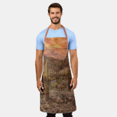 Organ Pipe Cactus On Wood Grain Sunset Photo エプロン (着用した状態)