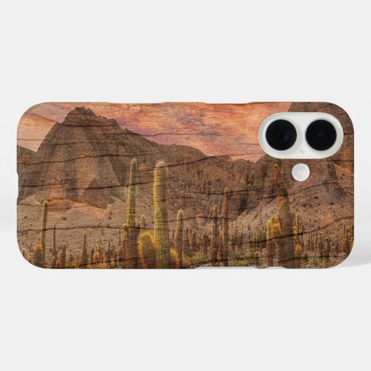 Organ Pipe Cactus On Wood Grain Sunset Photo Case-Mate iPhoneケース (裏面 (横))
