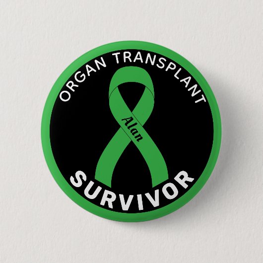 Organ Transplant Survivor Ribbon Black Button 缶バッジ (正面)