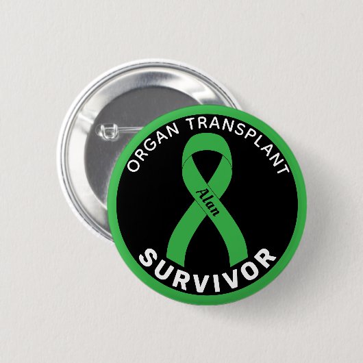 Organ Transplant Survivor Ribbon Black Button 缶バッジ (正面&裏面)