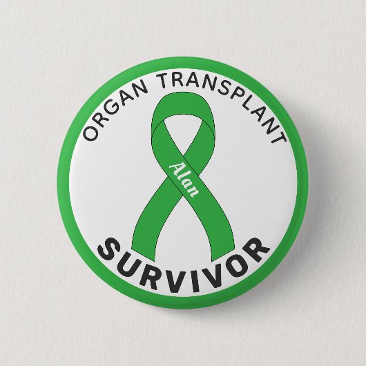 Organ Transplant Survivor Ribbon White Button 缶バッジ (正面)