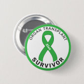 Organ Transplant Survivor Ribbon White Button 缶バッジ (正面&裏面)