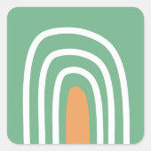 Organic art rainbow line art sage green  スクエアシール (正面)