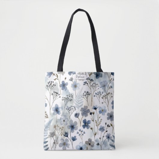Organic Blue Anemone Fern Everyday Personalized トートバッグ (正面)
