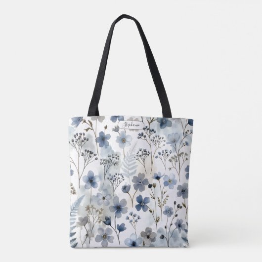 Organic Blue Anemone Fern Everyday Personalized トートバッグ (裏面)