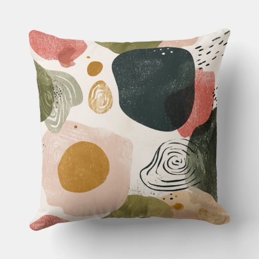 Organic Boho Abstract Pattern in Earthy Muted Tone クッション (裏面)