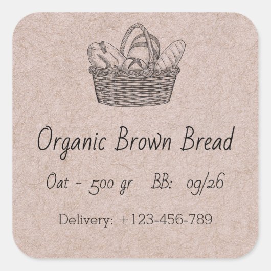 Organic Brown Bread Sticker スクエアシール (正面)