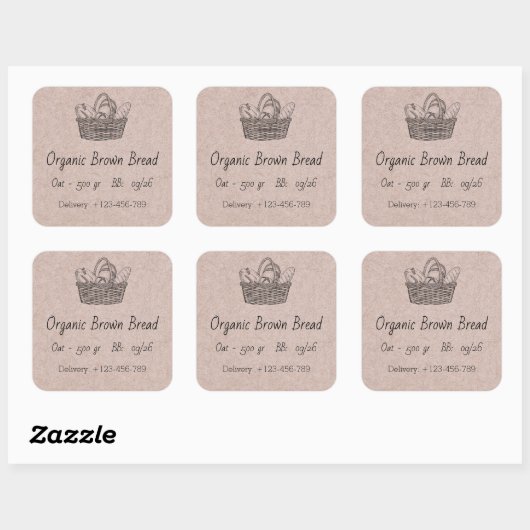Organic Brown Bread Sticker スクエアシール (シート)
