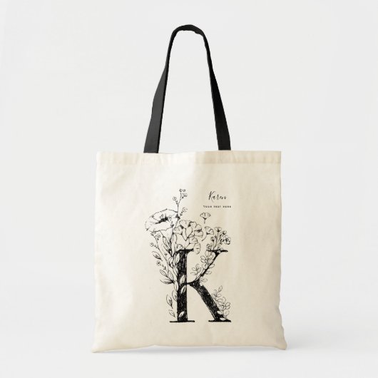 Organic farmhouse Floral Letter K monogram トートバッグ (正面)