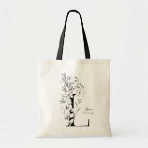 Organic farmhouse Floral Letter L monogram トートバッグ