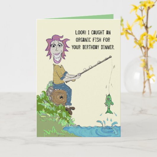 Organic Fish Dinner Birthday Card カード (黄色い花)