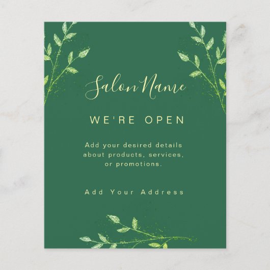 Organic Green Botanical Salon Sign Elegant Spa チラシ (正面)