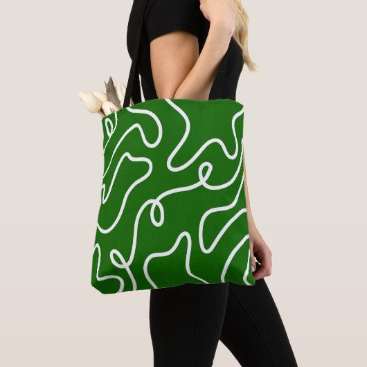 Organic Liquid Line Art Forest Green Wavy Abstract トートバッグ (クローズアップ)