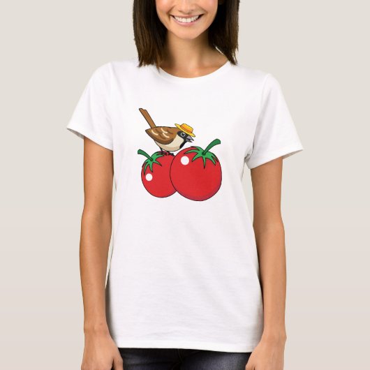 Organic Lover Sparrow Eating Red Tomato Tシャツ (正面)