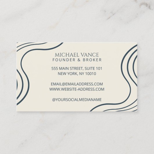 Organic Modern Real Estate Navy Blue Minimalist 名刺 (裏面)