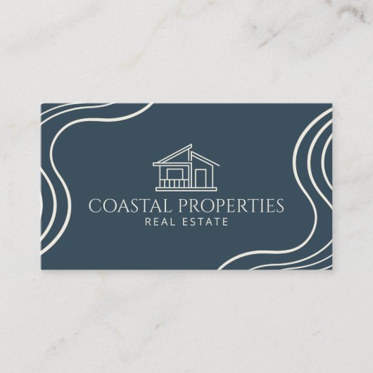 Organic Modern Real Estate Navy Blue Minimalist 名刺 (正面)