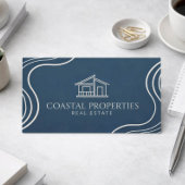 Organic Modern Real Estate Navy Blue Minimalist 名刺
