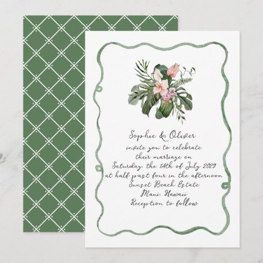 Organic Modern Tropical Wedding Invitation 招待状 (正面/裏面)