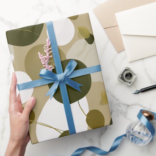 Organic Nature Green Olive Beige Abstract Pattern ラッピングペーパー (ギフト)