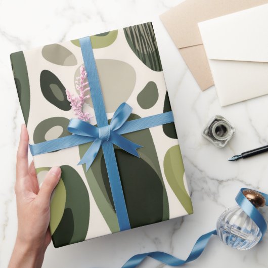 Organic Nature Green Olive Beige Abstract Pattern ラッピングペーパー (ギフト)