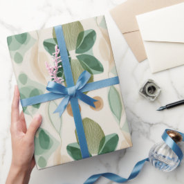 Organic Nature Green Olive Beige Abstract Pattern ラッピングペーパー