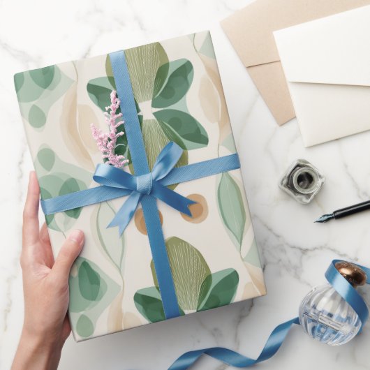 Organic Nature Green Olive Beige Abstract Pattern ラッピングペーパー (ギフト)