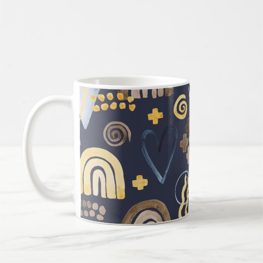 Organic shapes naive pattern with rainbow, heart. コーヒーマグカップ (左)