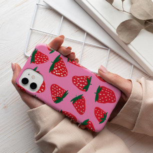 Organic summer strawberries red on pink background iPhone 13 proケース