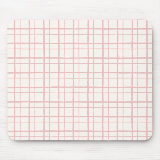 Organic Wobbly Check Grid Pattern Ballet Pink マウスパッド (正面)