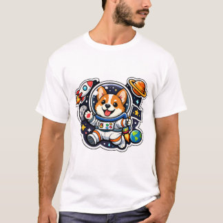 orgi Astronaut Cute Dog in Space Die-Cut Tシャツ