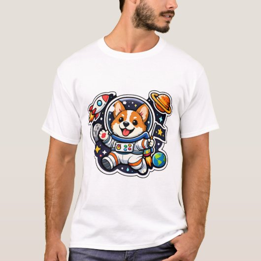 orgi Astronaut Cute Dog in Space Die-Cut Tシャツ (正面)