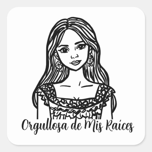 Orgullosa de Mis Raices Mexican Line Art スクエアシール (正面)