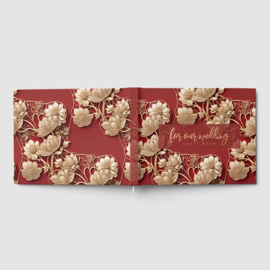 Oriental Art Deco Florals | Custom Foil Wedding ゲストブック (全面)