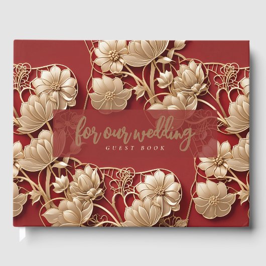 Oriental Art Deco Florals | Custom Wedding ゲストブック (正面)