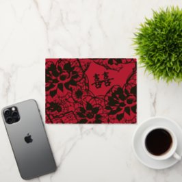 Oriental Art Deco Florals | Double Happiness 箔グリーティングカード