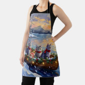 Oriental Blue Cat Christmas Boat Holiday エプロン (インサイチュ)