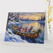 Oriental Blue Cat Christmas Boat Holiday カード (黄色い花)